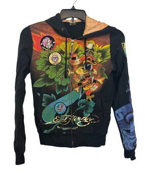 vintage Y2k Ed Hardy Tattoo Graphic Hoodie By Christian Audigier Patches